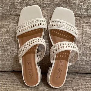 Rachel Zoe White Woven Low-Heeled Dressy Straps Sandals Slides, 7.5 ❤️ Wedding